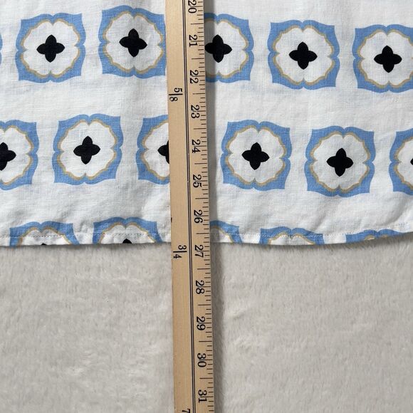 Ann Taylor Geo Linen Popover Short Sleeve Top Sz L Multicolor Relaxed 1/4 Button - Picture 11 of 11